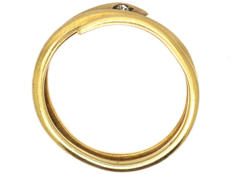 Victorian Wide 18ct Gold Coily Snake Ring with Diamond Eyes