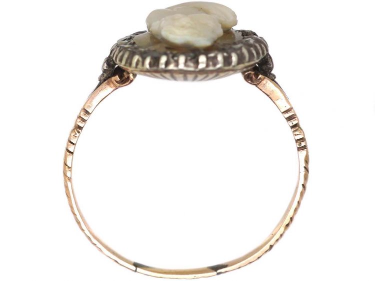 18th Century Hardstone Cameo Ring with Diamond Detail