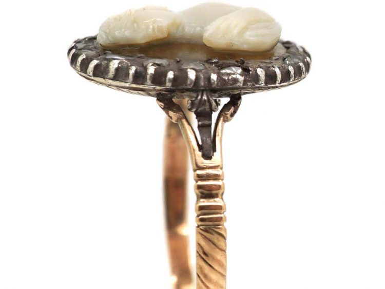 18th Century Hardstone Cameo Ring with Diamond Detail