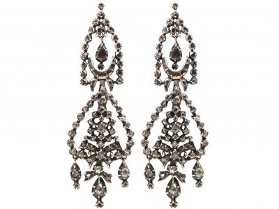 Georgian Large Drop Earrings set with Diamonds