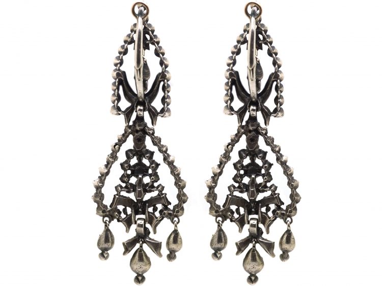 Georgian Large Drop Earrings set with Diamonds