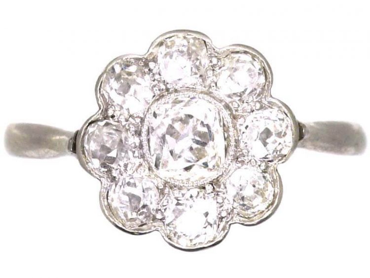Edwardian Platinum, Diamond Daisy Cluster Ring