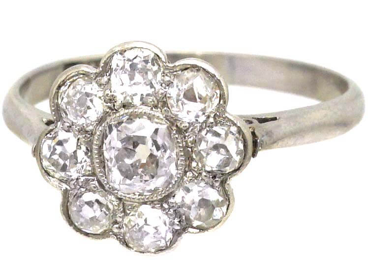 Edwardian Platinum, Diamond Daisy Cluster Ring