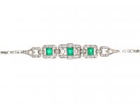 Art Deco 18ct White Gold, Emerald & Diamond Bracelet