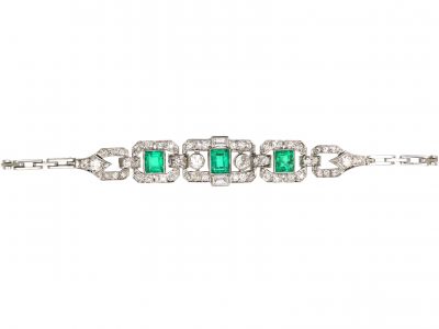 Art Deco 18ct White Gold, Emerald & Diamond Bracelet