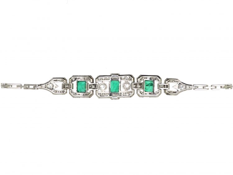 Art Deco 18ct White Gold, Emerald & Diamond Bracelet