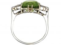 Art Deco Platinum Ring set with a Large Peridot & Diamonds