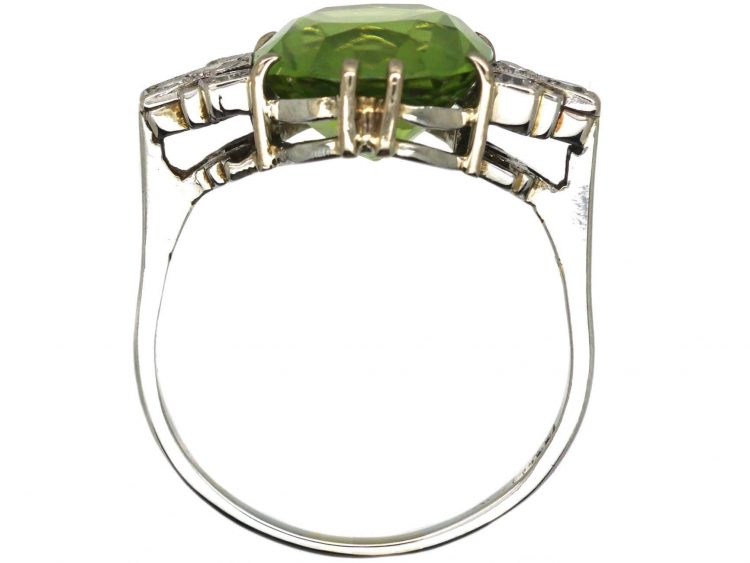Art Deco Platinum Ring set with a Large Peridot & Diamonds