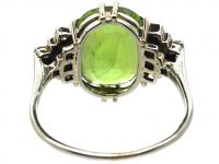 Art Deco Platinum Ring set with a Large Peridot & Diamonds