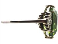 Art Deco Platinum Ring set with a Large Peridot & Diamonds