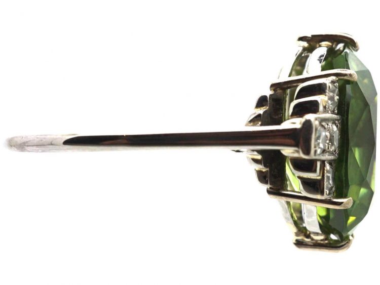 Art Deco Platinum Ring set with a Large Peridot & Diamonds
