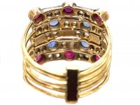 Edwardian 18ct Gold Harem Ring set with Rubies, Sapphires, Pearls & Rose Diamonds