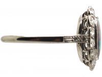 Edwardian 18ct White Gold & Platinum, Black Opal & Diamond Cluster Ring