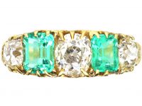 Victorian 18ct Gold, Emerald and Diamond Five Stone Ring