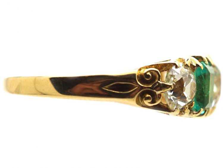 Victorian 18ct Gold, Emerald and Diamond Five Stone Ring
