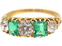 Victorian 18ct Gold, Emerald and Diamond Five Stone Ring