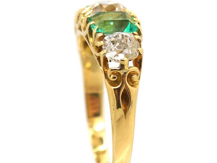 Victorian 18ct Gold, Emerald and Diamond Five Stone Ring