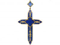 Victorian 18ct Gold Double Sided Cross with Gothic Motif set with Lapis Lazuli