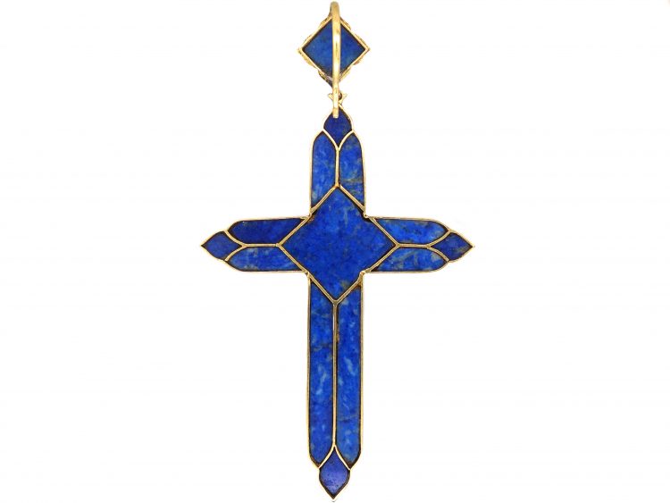 Victorian 18ct Gold Double Sided Cross with Gothic Motif set with Lapis Lazuli