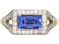 Art Deco 18ct Gold and Platinum, Sapphire and Diamond East to West Ring