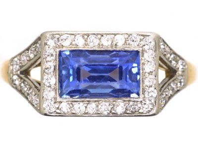 Art Deco 18ct Gold and Platinum, Sapphire and Diamond East to West Ring