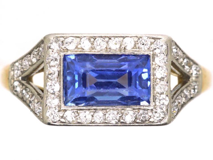 Art Deco 18ct Gold and Platinum, Sapphire and Diamond East to West Ring