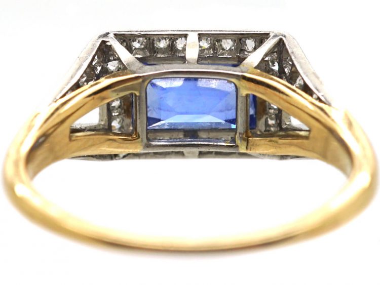 Art Deco 18ct Gold and Platinum, Sapphire and Diamond East to West Ring
