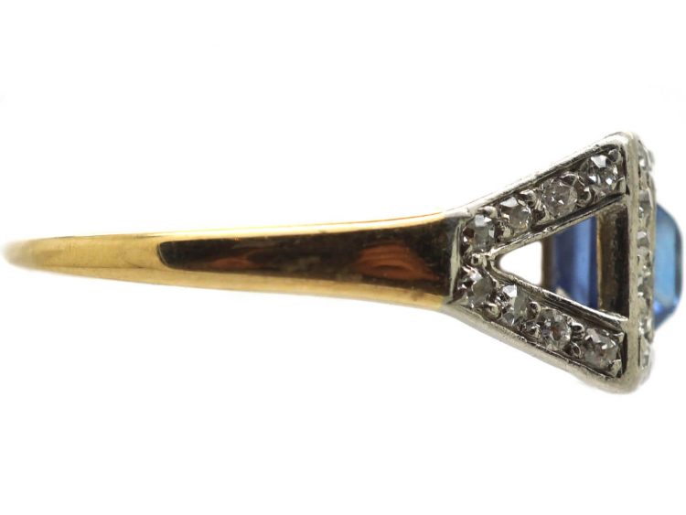 Art Deco 18ct Gold and Platinum, Sapphire and Diamond East to West Ring