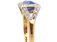 Art Deco 18ct Gold and Platinum, Sapphire and Diamond East to West Ring
