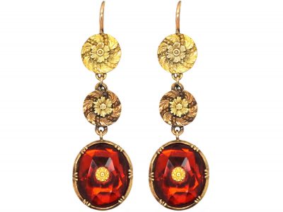 Early 19th Century 15ct Two Colour Gold & Orange Paste Drop Earrings