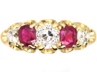 Victorian 18ct Gold, Ruby and Diamond Five Stone Ring