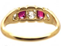 Victorian 18ct Gold, Ruby and Diamond Five Stone Ring