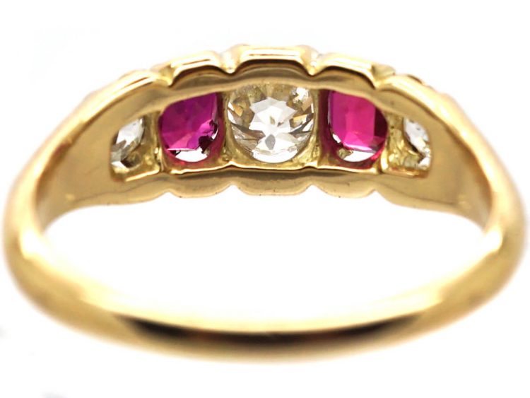 Victorian 18ct Gold, Ruby and Diamond Five Stone Ring