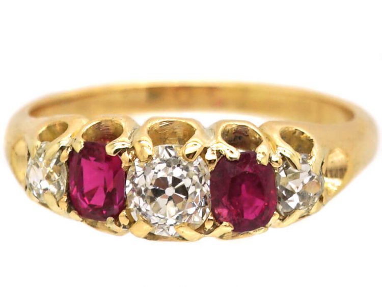 Victorian 18ct Gold, Ruby and Diamond Five Stone Ring