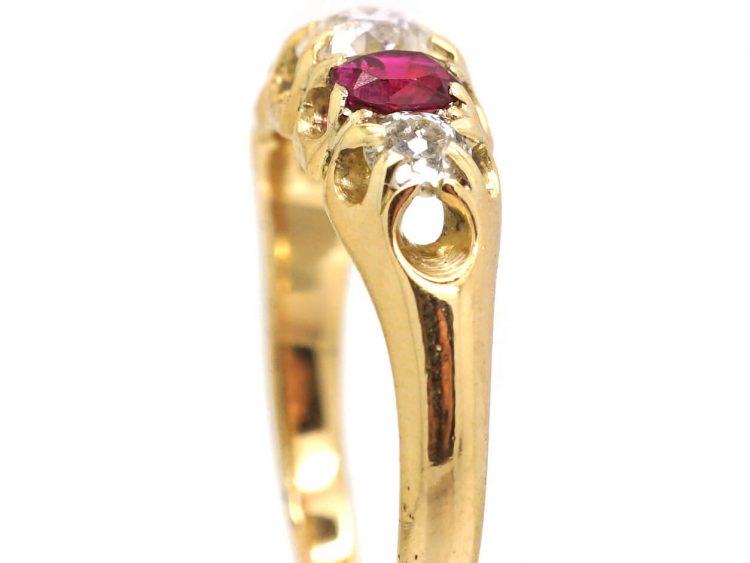 Victorian 18ct Gold, Ruby and Diamond Five Stone Ring
