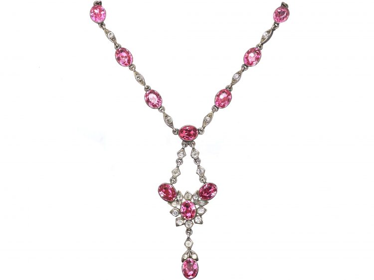 Edwardian Silver, Pink and White Paste Necklace