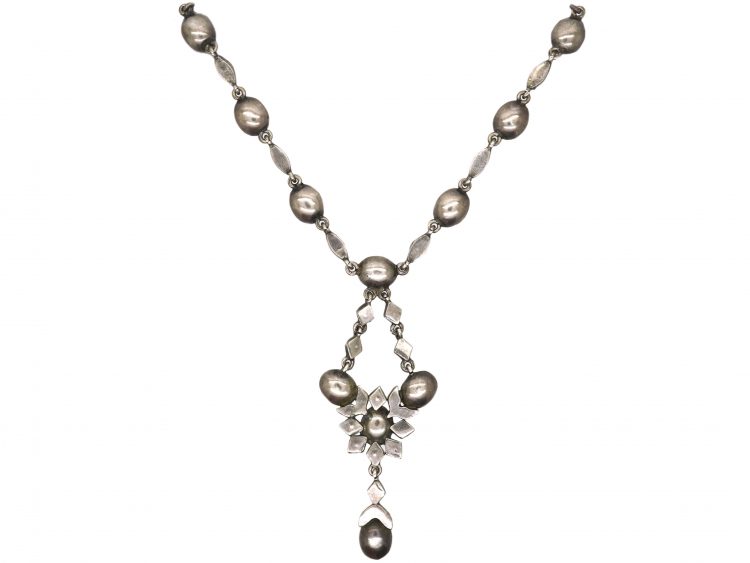 Edwardian Silver, Pink and White Paste Necklace