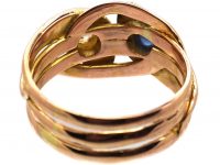 Late 19th Century Double Snake Ring set with a Diamond and a Cabochon Sapphire
