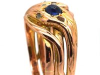 Late 19th Century Double Snake Ring set with a Diamond and a Cabochon Sapphire