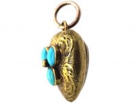 Georgian 15ct Gold and Turquoise Heart with a Locket Back