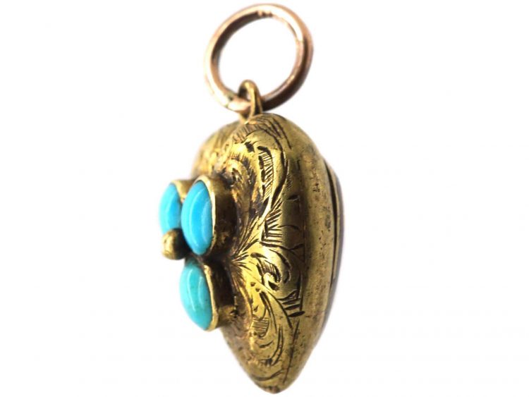 Georgian 15ct Gold and Turquoise Heart with a Locket Back