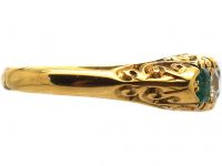 Victorian 18ct Gold, Emerald and Diamond Carved Half Hoop Five Stone Ring
