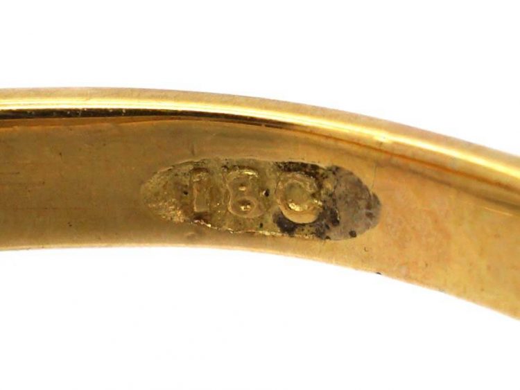 Victorian 18ct Gold, Emerald and Diamond Carved Half Hoop Five Stone Ring
