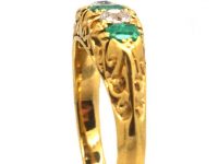 Victorian 18ct Gold, Emerald and Diamond Carved Half Hoop Five Stone Ring