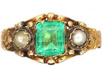 Victorian 18ct Gold, Emerald, Pearl and Diamond Ring