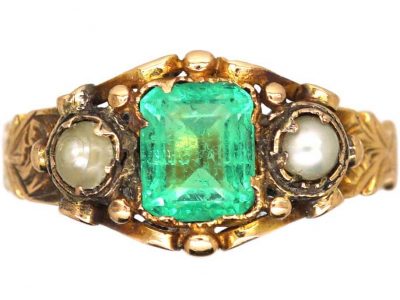 Victorian 18ct Gold, Emerald, Pearl and Diamond Ring