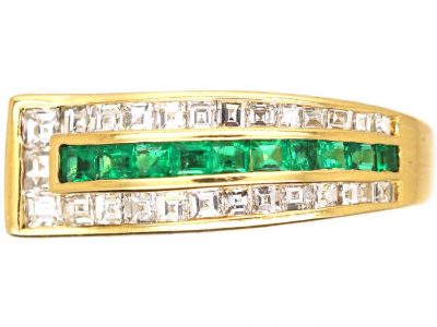 French 18ct Gold Emerald and Diamond Buckle Ring