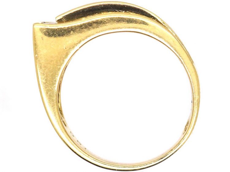 French 18ct Gold Emerald and Diamond Buckle Ring