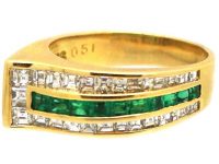 French 18ct Gold Emerald and Diamond Buckle Ring