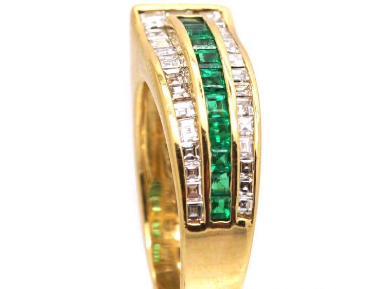 French 18ct Gold Emerald and Diamond Buckle Ring